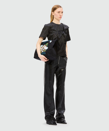 Top nero in duchesse crincklé con fiocco