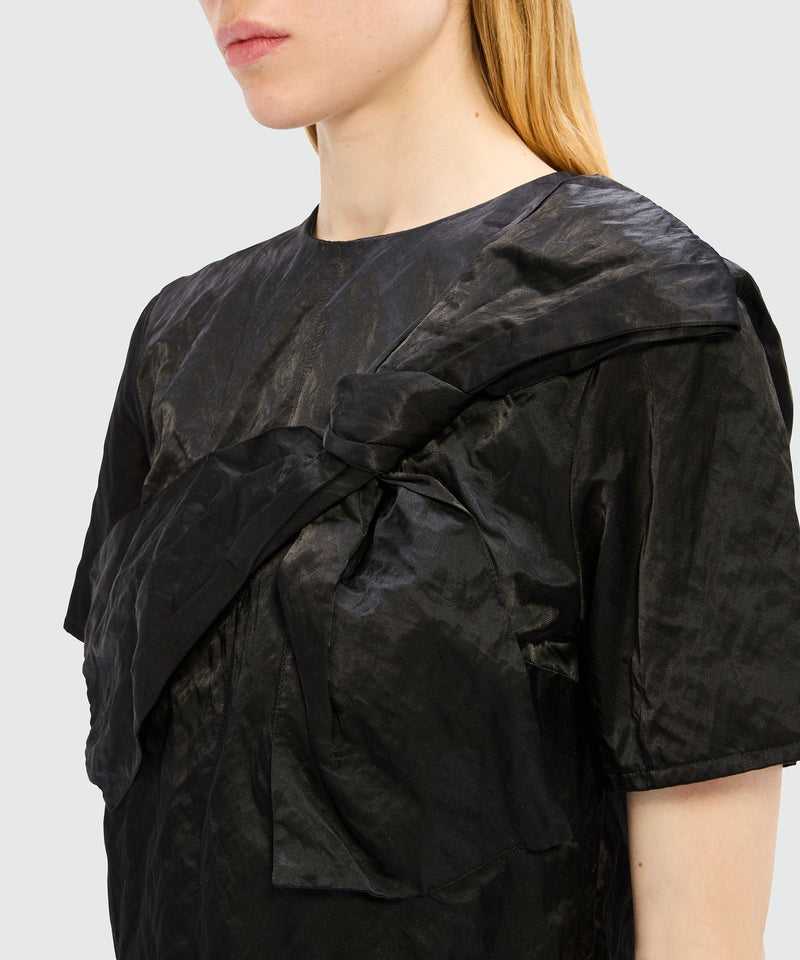 Top nero in duchesse crincklé con fiocco 99 Donna 