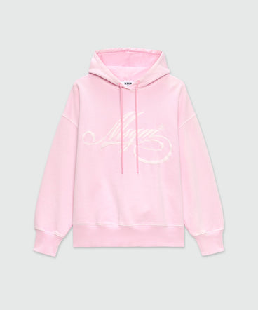 Felpa rosa in jersey con cappuccio e logo MSGM corsivo