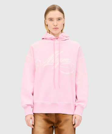 Felpa rosa in jersey con cappuccio e logo MSGM corsivo