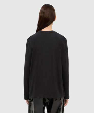 Long-sleeved black jersey T-shirt with cursive MSGM logo embroidery