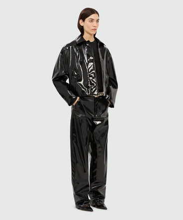 Long-sleeved black jersey T-shirt with cursive MSGM logo embroidery