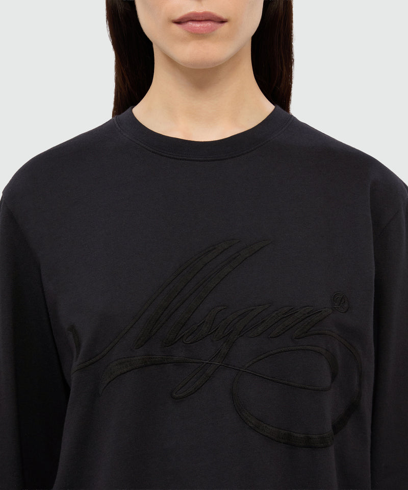 Long-sleeved black jersey T-shirt with cursive MSGM logo embroidery 99 Women 