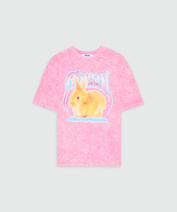 Pink faded cotton T-shirt with "MSGM Concert Bunny" print