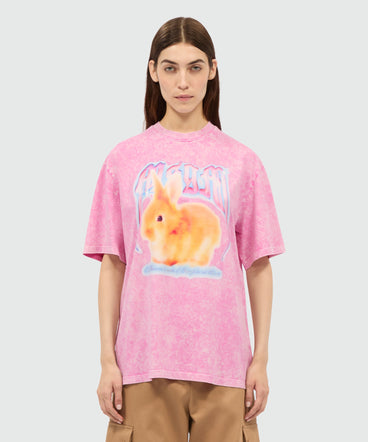 Pink faded cotton T-shirt with "MSGM Concert Bunny" print