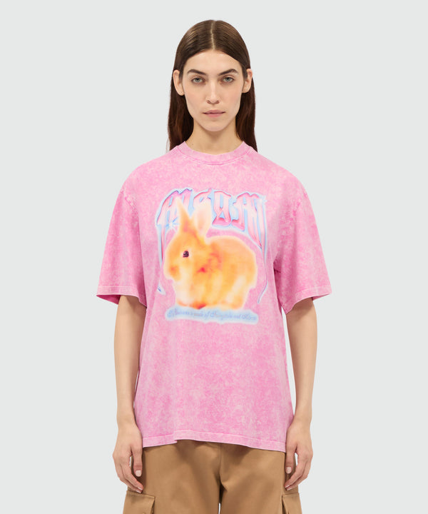 Pink faded cotton T-shirt with "MSGM Concert Bunny" print