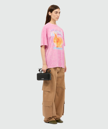 Pink faded cotton T-shirt with "MSGM Concert Bunny" print