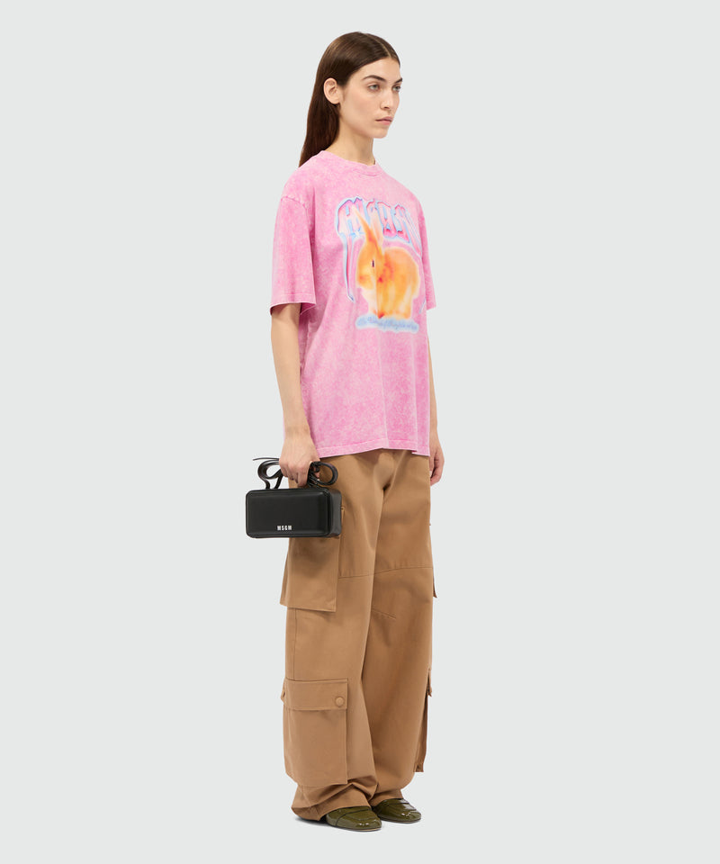 Pink faded cotton T-shirt with "MSGM Concert Bunny" print 12 Women 
