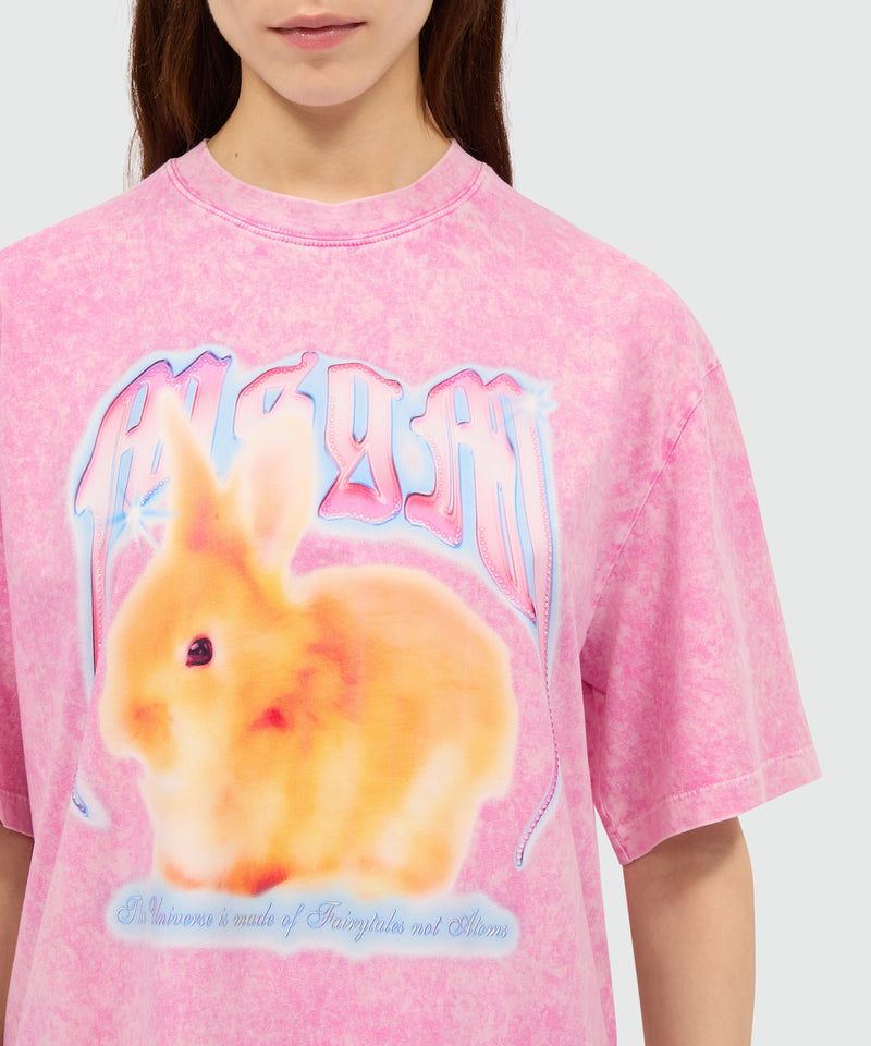 Pink faded cotton T-shirt with "MSGM Concert Bunny" print 12 Women 