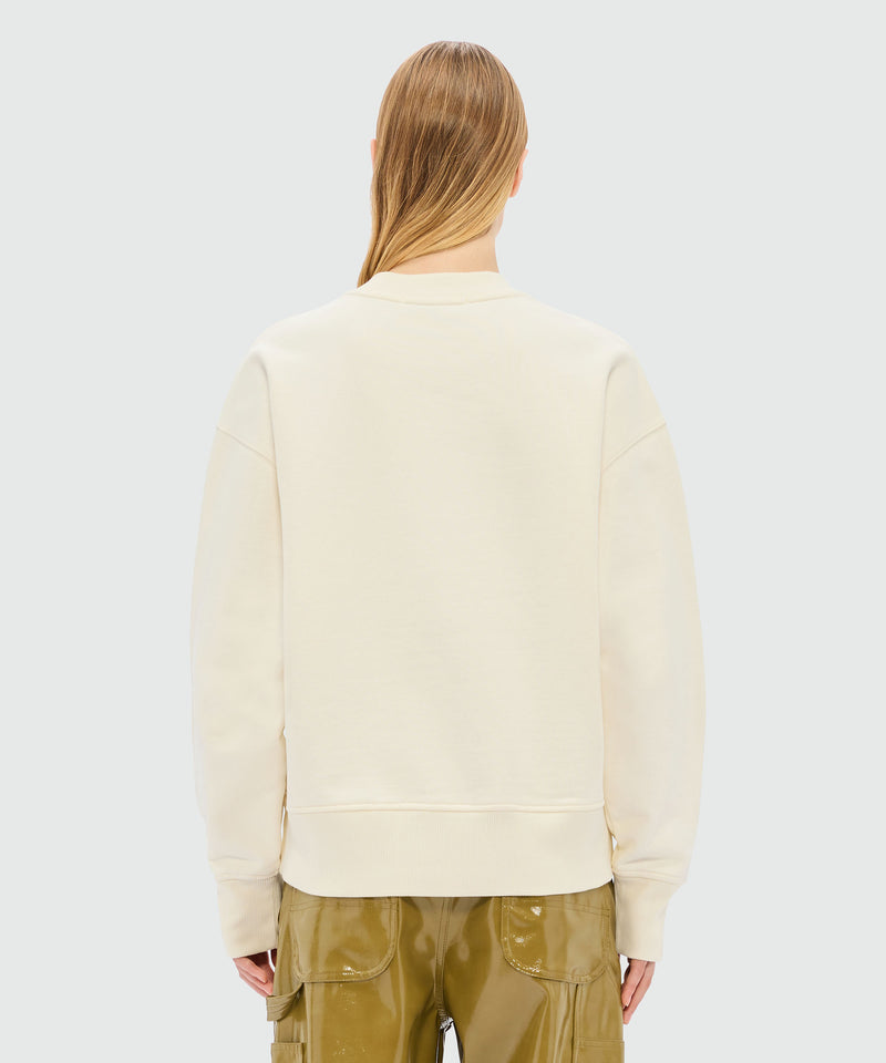 Ivory jersey sweatshirt with "Cute Kitty" graphic and cursive MSGM logo 02 Women 