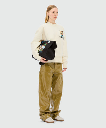 Ivory jersey sweatshirt with "Cute Kitty" graphic and cursive MSGM logo