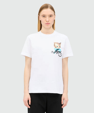 White jersey T-shirt with "Cute Kitty" graphic and cursive MSGM logo