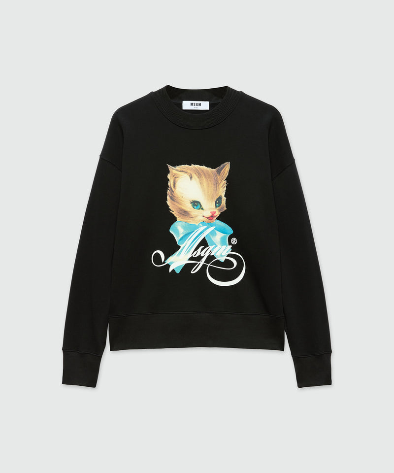 Black jersey sweatshirt with "Cute Kitty" graphic 99 Women 