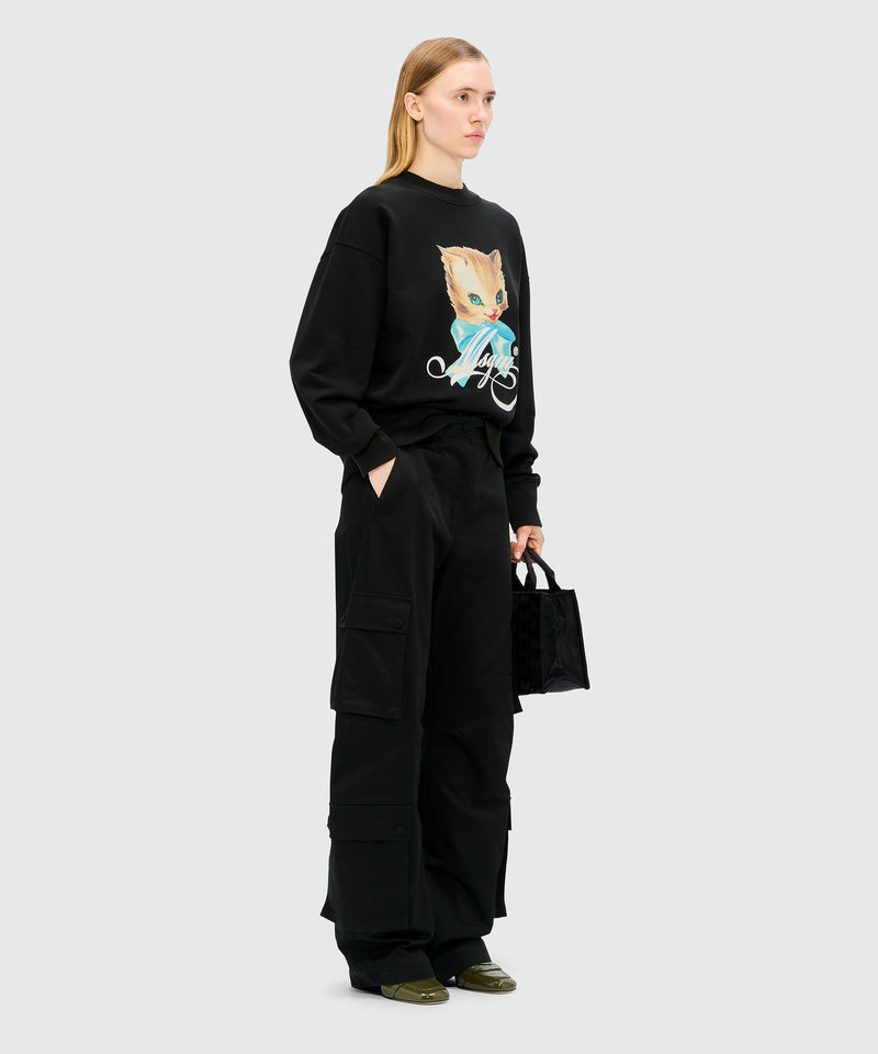 Black jersey sweatshirt with "Cute Kitty" graphic 99 Women 