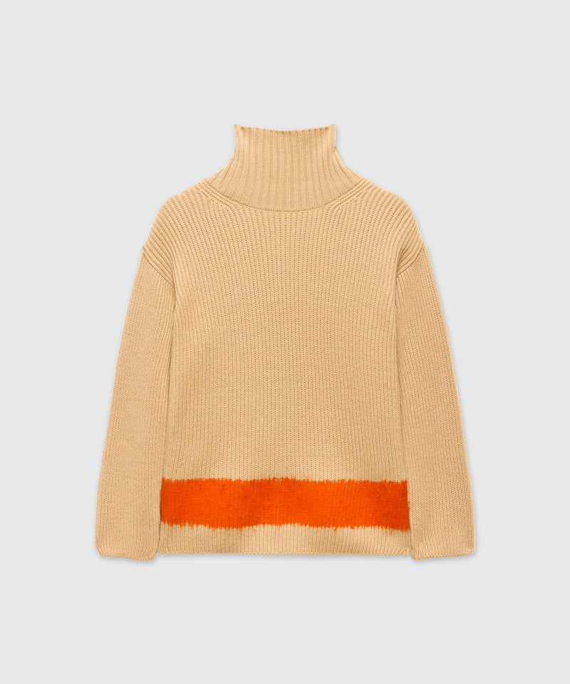 Maglione a collo alto beige con dettaglio colorblock 24 Donna 
