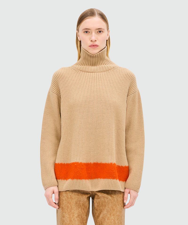 Maglione a collo alto beige con dettaglio colorblock 24 Donna 