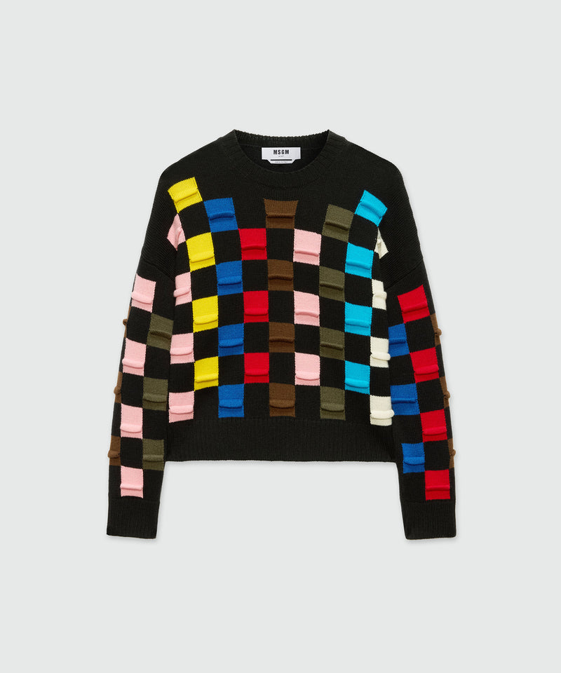 Maglia nera con motivo damier 3D multicolor 99 Donna 