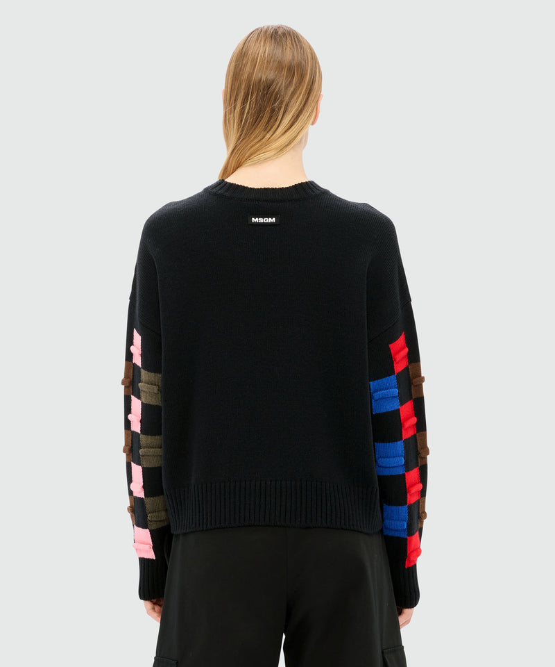 Maglia nera con motivo damier 3D multicolor 99 Donna 