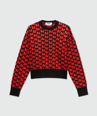Maglia nera in jacquard con motivo "TheMwave"