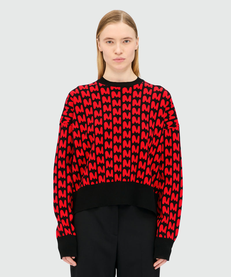 Maglia nera in jacquard con motivo "TheMwave" 99 Donna 