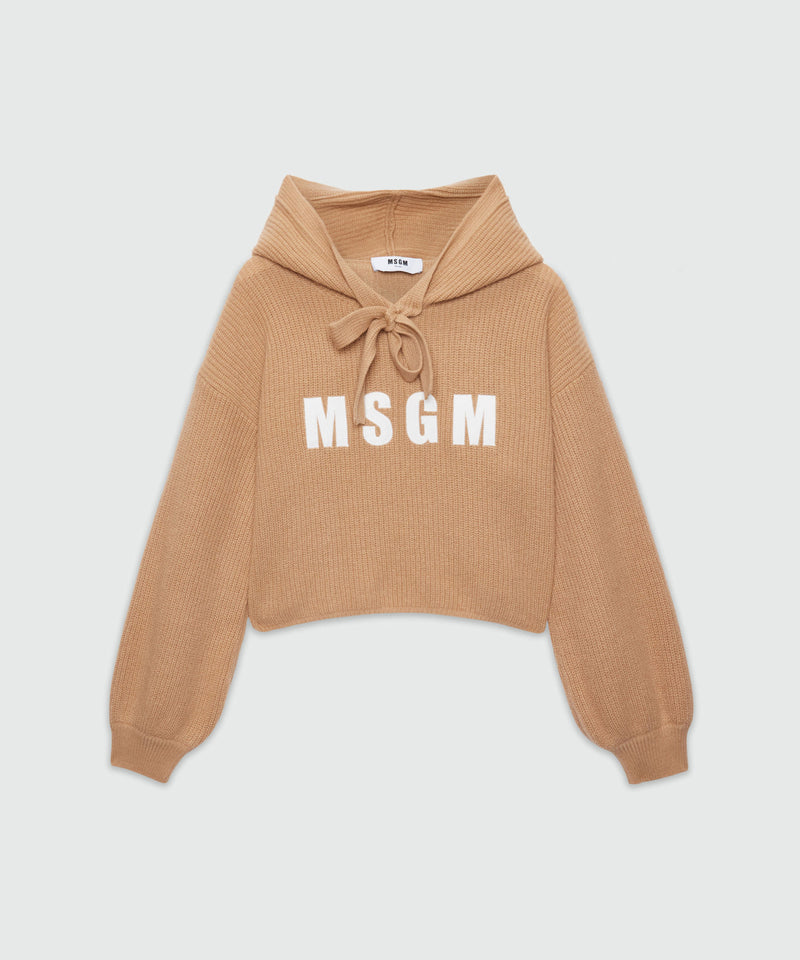 Beige cashmere blend hooded sweater with MSGM logo 23 Women 