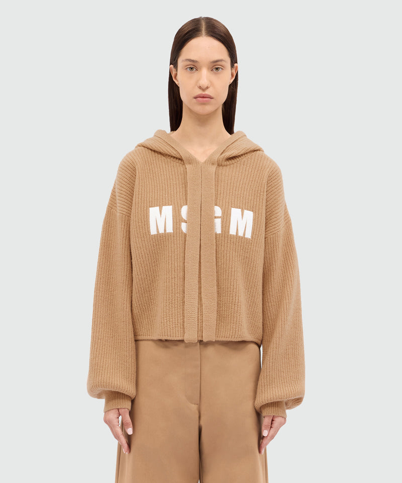 Beige cashmere blend hooded sweater with MSGM logo 23 Women 
