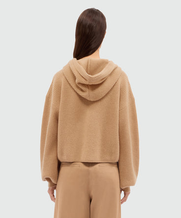 Beige cashmere blend hooded sweater with MSGM logo