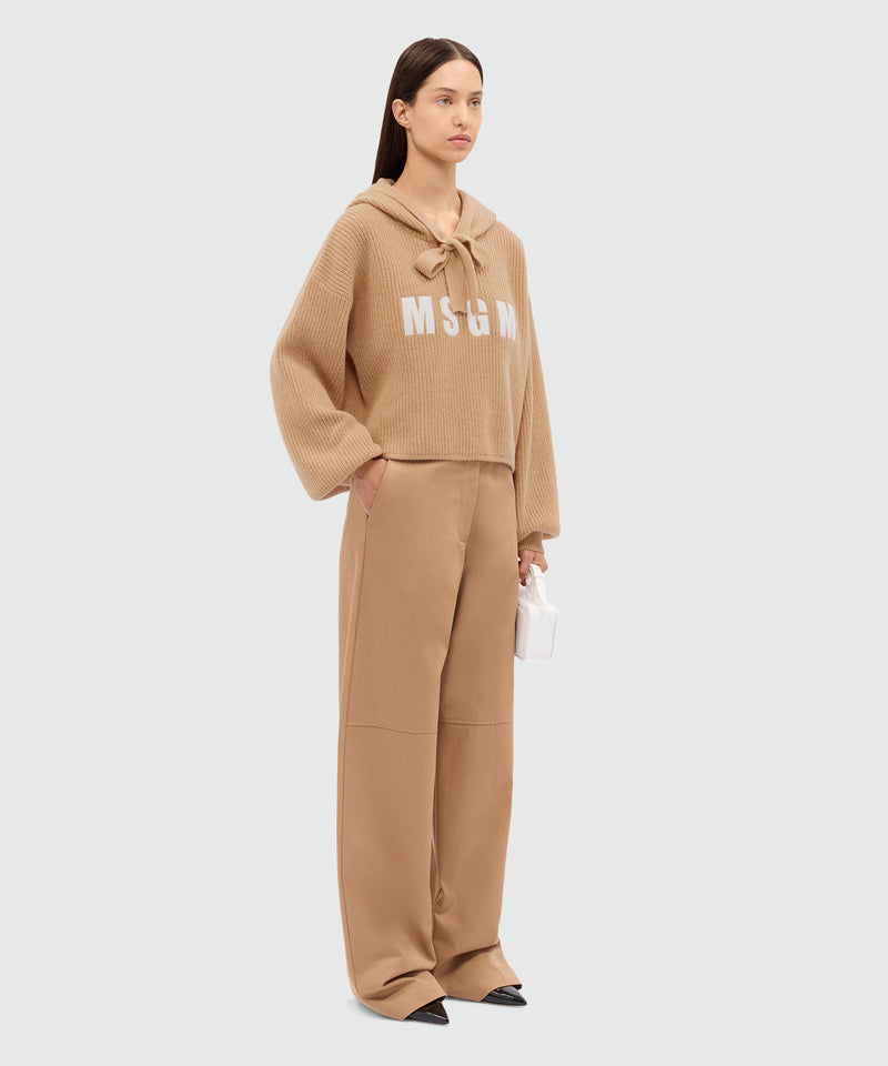Beige cashmere blend hooded sweater with MSGM logo 23 Women 