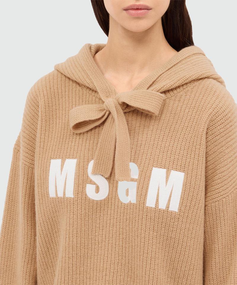 Beige cashmere blend hooded sweater with MSGM logo 23 Women 