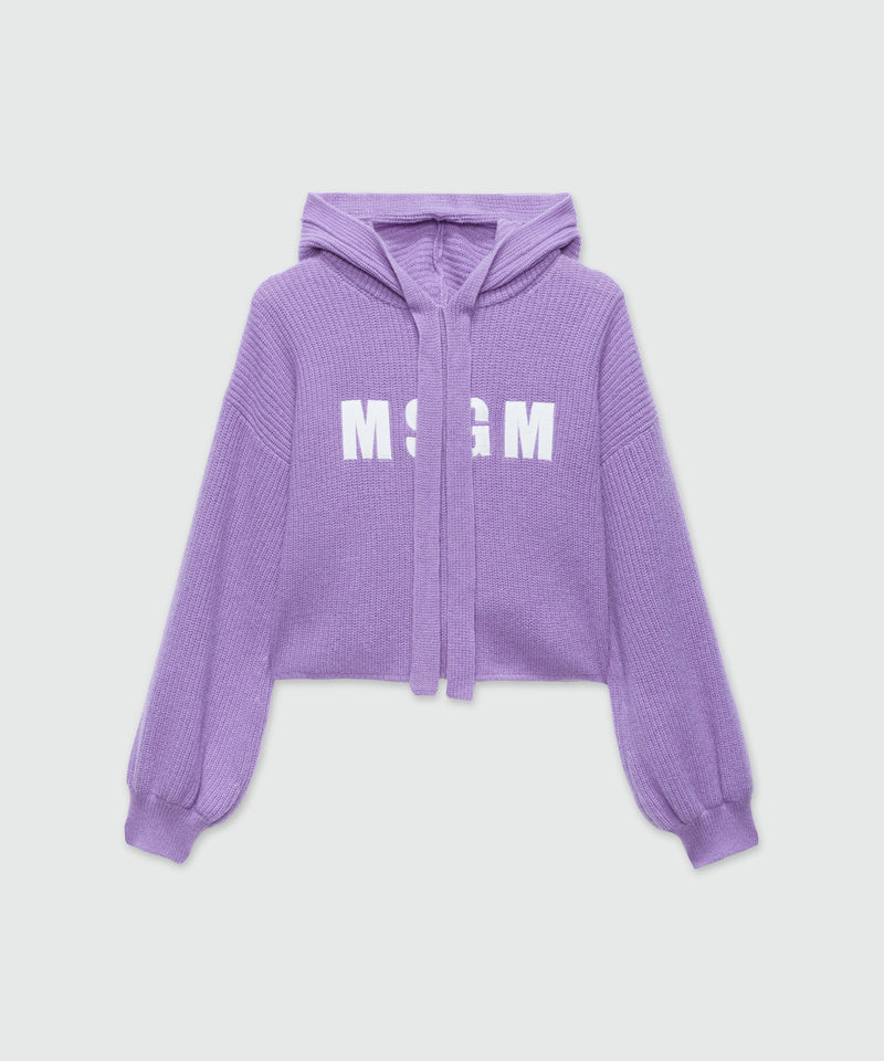 Maglia viola in misto cachemire con cappuccio e logo MSGM 72 Donna 