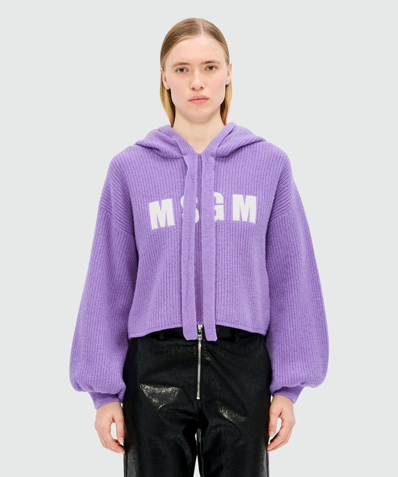 Maglia viola in misto cachemire con cappuccio e logo MSGM 72 Donna 