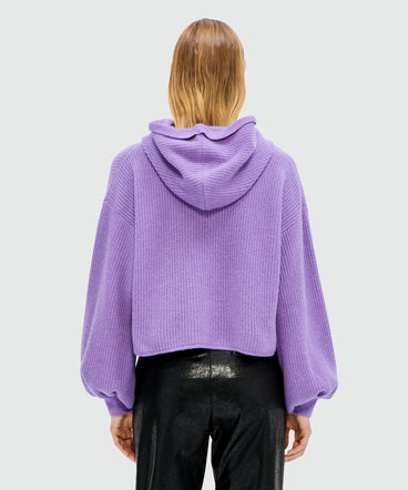 Maglia viola in misto cachemire con cappuccio e logo MSGM