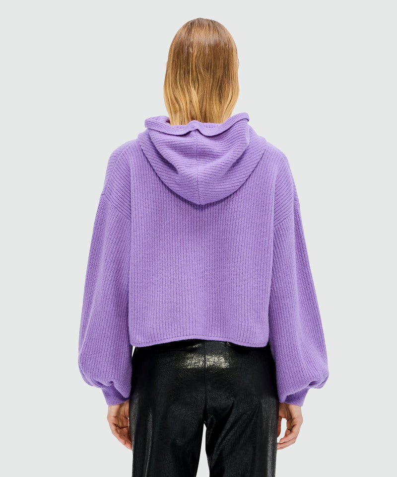Maglia viola in misto cachemire con cappuccio e logo MSGM 72 Donna 