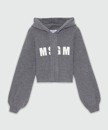Anthracite cashmere blend hooded sweater with MSGM logo