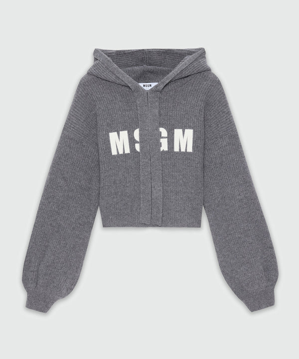 Anthracite cashmere blend hooded sweater with MSGM logo