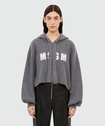 Anthracite cashmere blend hooded sweater with MSGM logo