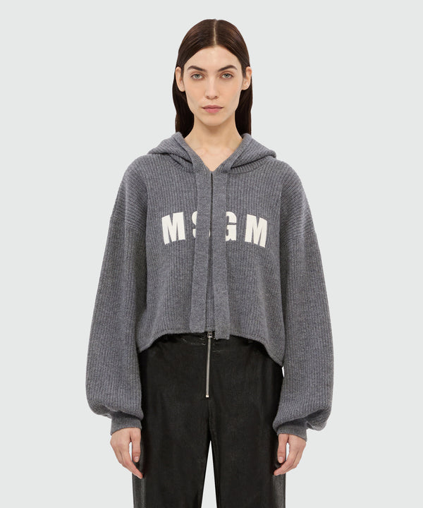Anthracite cashmere blend hooded sweater with MSGM logo
