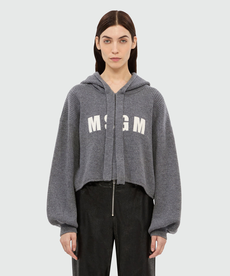 Anthracite cashmere blend hooded sweater with MSGM logo 98 Women 