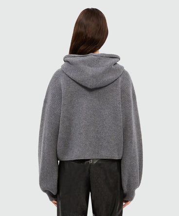 Anthracite cashmere blend hooded sweater with MSGM logo