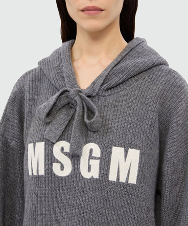 Anthracite cashmere blend hooded sweater with MSGM logo