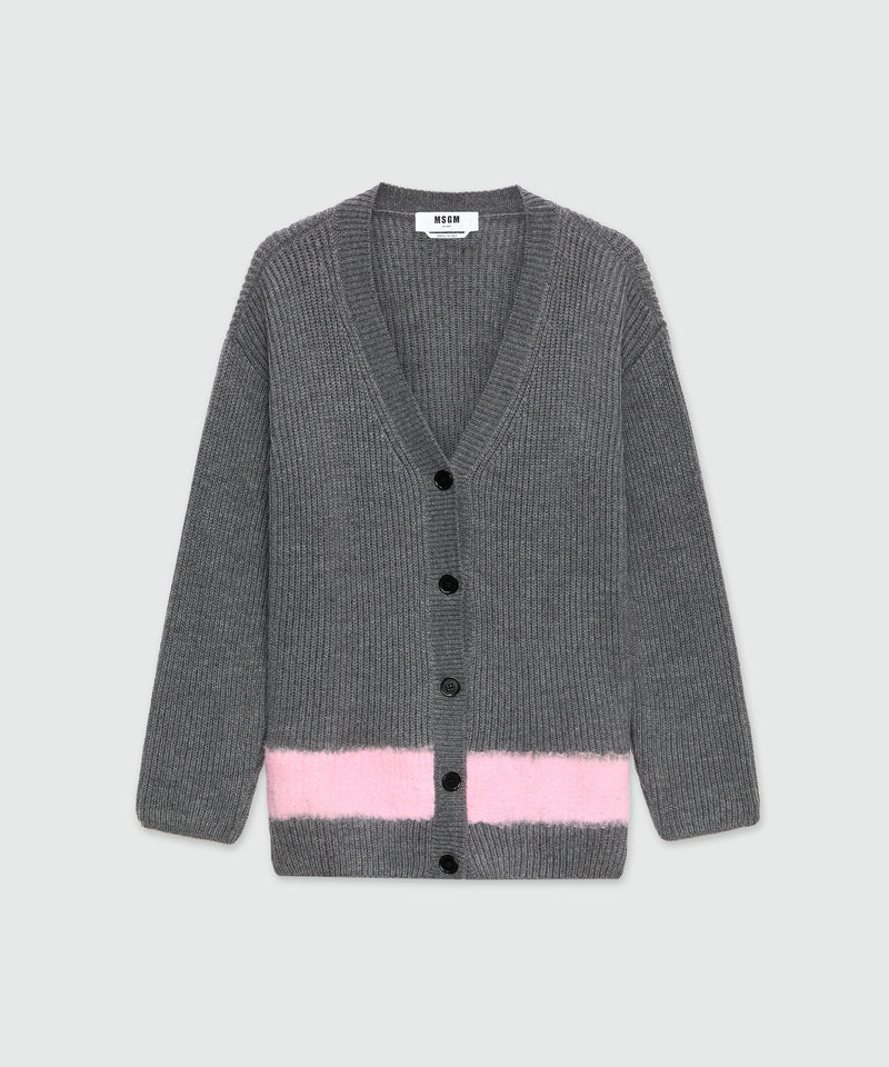Cardigan grigio mélange in maglia a coste con dettaglio colorblock 97 Donna 