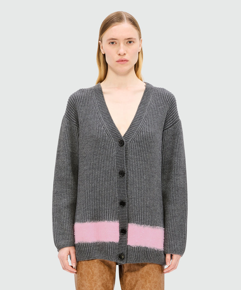 Cardigan grigio mélange in maglia a coste con dettaglio colorblock 97 Donna 