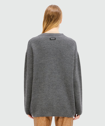 Cardigan grigio mélange in maglia a coste con dettaglio colorblock