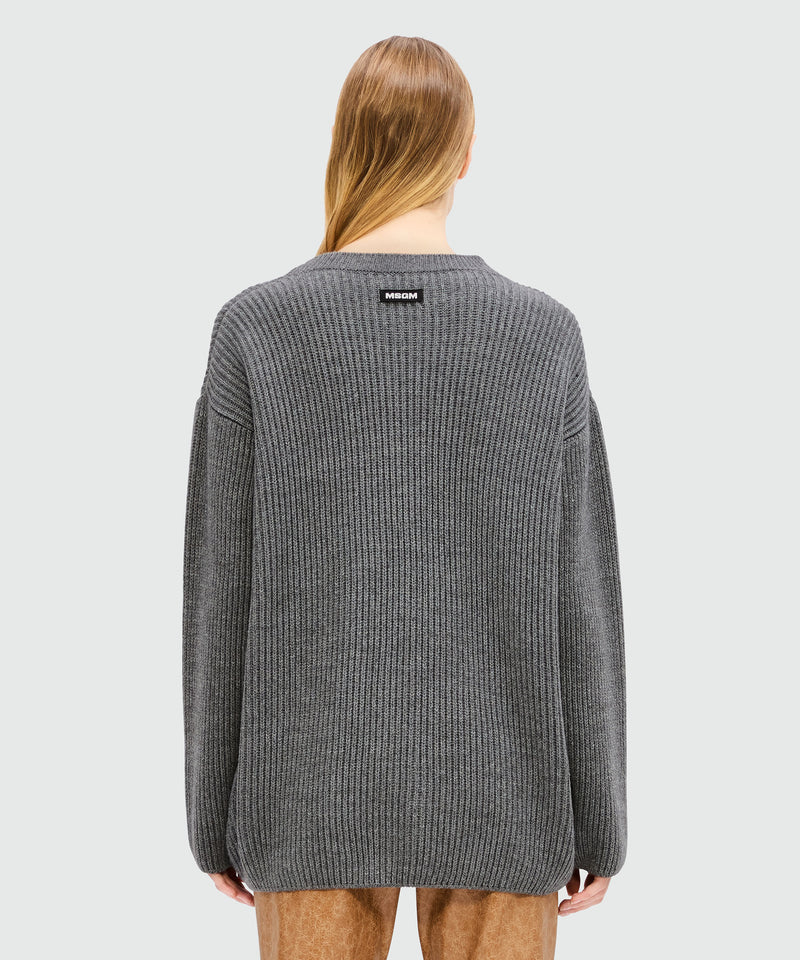 Cardigan grigio mélange in maglia a coste con dettaglio colorblock 97 Donna 