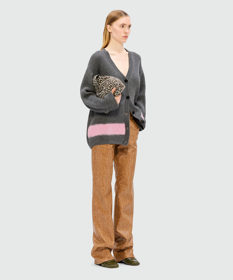 Cardigan grigio mélange in maglia a coste con dettaglio colorblock 97 Donna 