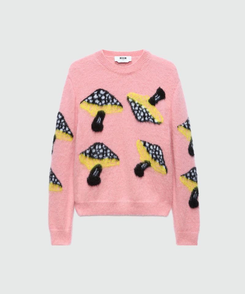 Pink jacquard mohair sweater "Fantastic mushroom" 12 Women 
