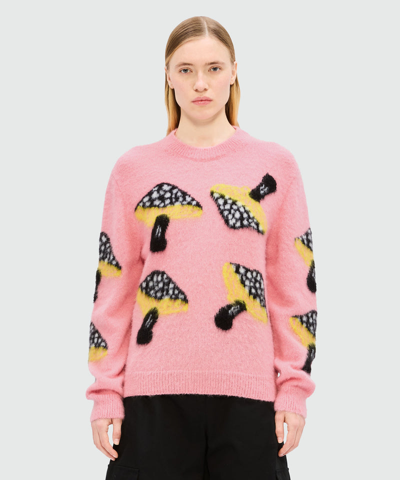 Pink jacquard mohair sweater "Fantastic mushroom" 12 Women 