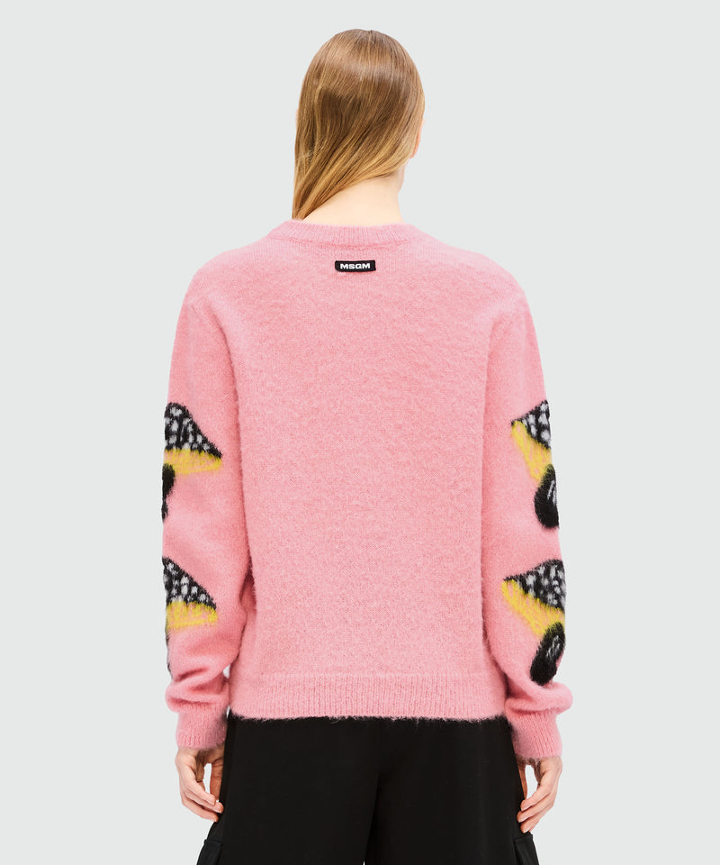 Pink jacquard mohair sweater "Fantastic mushroom" 12 Women 