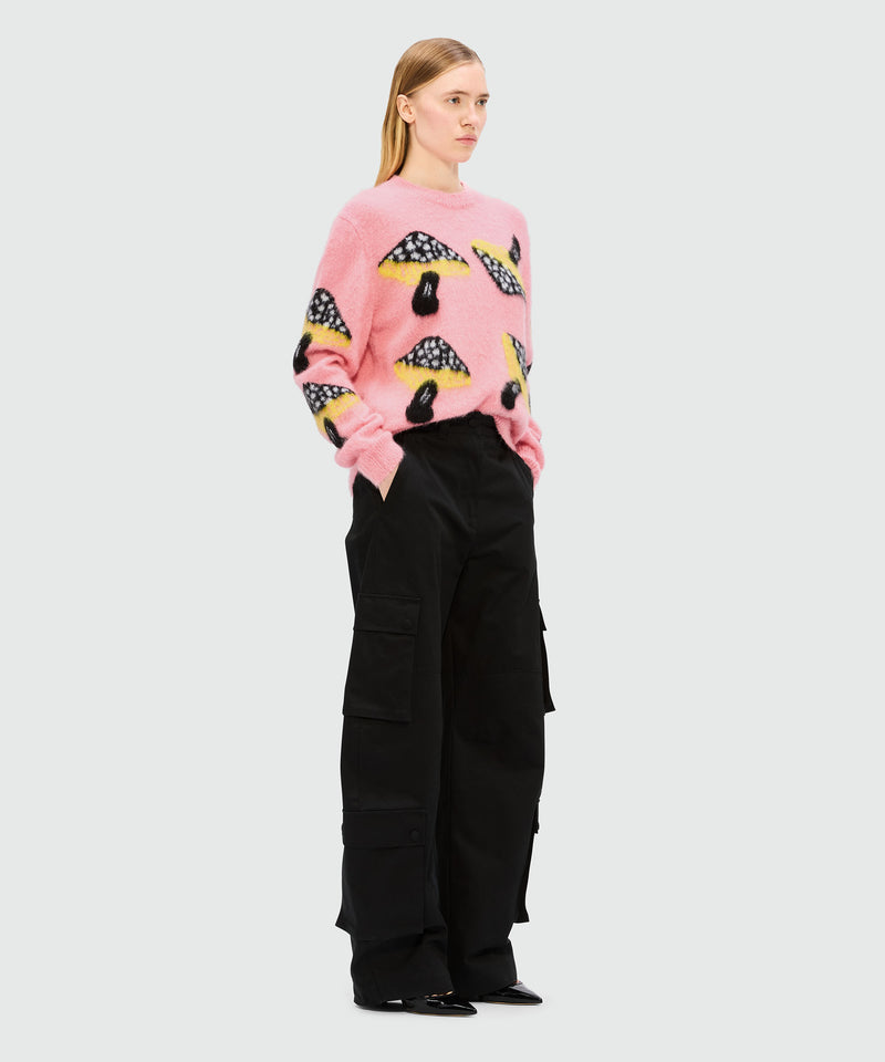Pink jacquard mohair sweater "Fantastic mushroom" 12 Women 