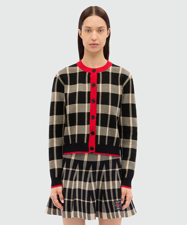 Two-tone check cardigan with contrasting details